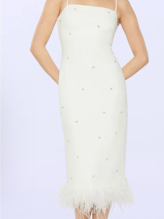 Likely Dresses & Skirts - Likely White Strapless Feather-Hem Midi Dress with Crystal Accents